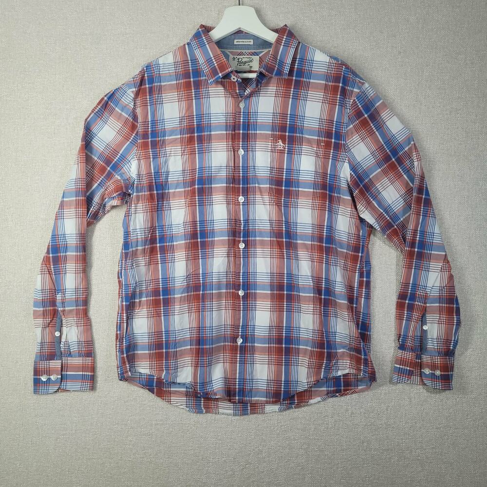 Penguin Men's XL Slim Fit Plaid Casual Button-Up Shirt